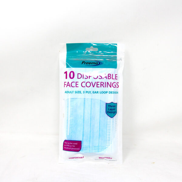 Disposable-Face-Coverings-Mask-Adult-Size-3-Ply,-Ear-Loop-Design-x-10